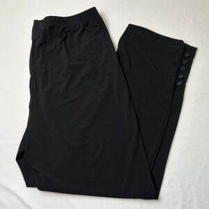 Easywear by Chicos Black Pants Size L High Rise Button Ankle Elastic Waist